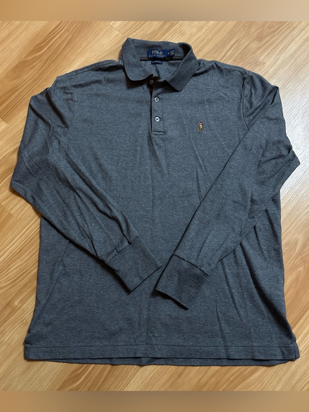 Polo Ralph Lauren Mens Classic Fit Long Sleeve Polo Shirt Size M Gray Pony